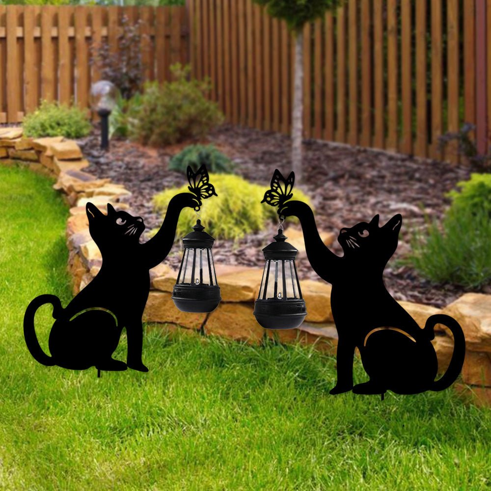 Iron Silhouette Cat Waterproof Intelligent LED Black Hanging Solar Lights - Lamp Outdoor