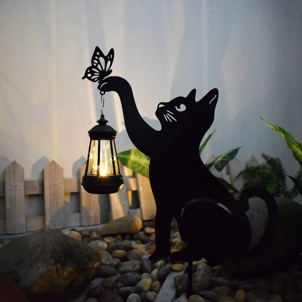 Iron Silhouette Cat Waterproof Intelligent LED Black Hanging Solar Lights - Lamp Outdoor