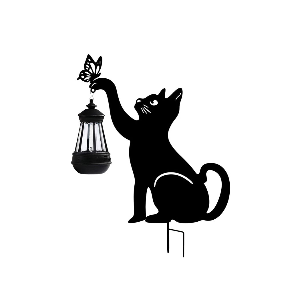 Iron Silhouette Cat Waterproof Intelligent LED Black Hanging Solar Lights - Lamp Outdoor