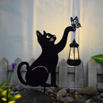 Iron Silhouette Cat Waterproof Intelligent LED Black Hanging Solar Lights - Lamp Outdoor