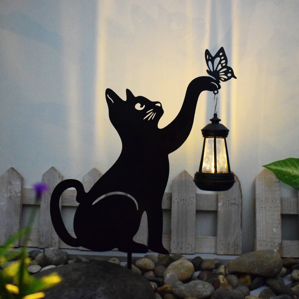 Iron Silhouette Cat Waterproof Intelligent LED Black Hanging Solar Lights - Lamp Outdoor