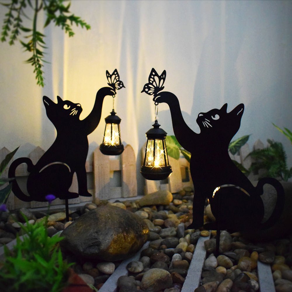 Iron Silhouette Cat Waterproof Intelligent LED Black Hanging Solar Lights - Lamp Outdoor