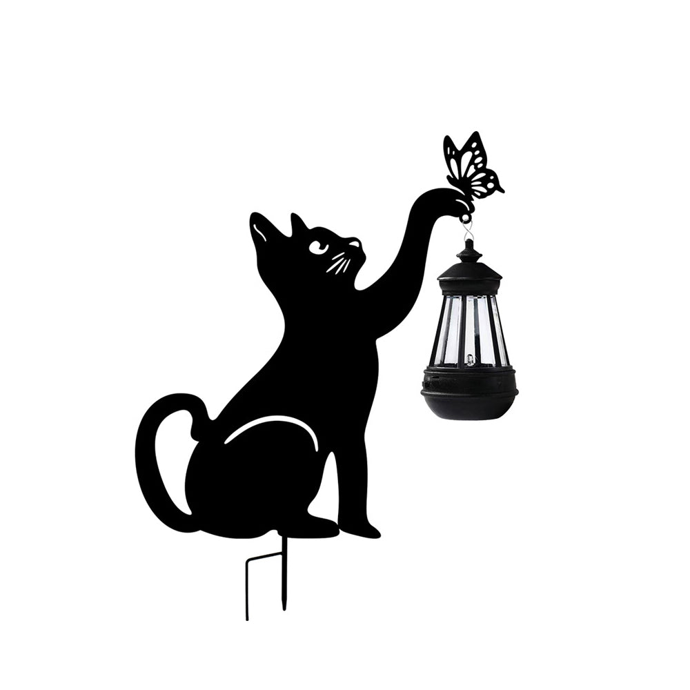 Iron Silhouette Cat Waterproof Intelligent LED Black Hanging Solar Lights - Lamp Outdoor