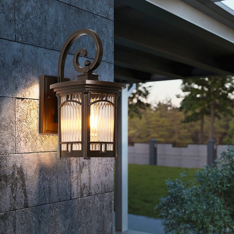 Vintage Striped Glass Shade Waterproof Modern Outdoor Wall Lights - Lamp Outdoor