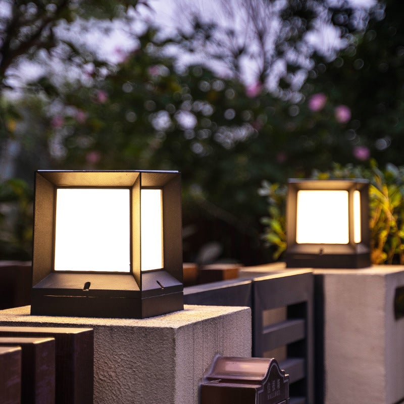 Square Creative Black Waterproof Modern Solar Lights Outdoor Post Lamp - Lamp Outdoor