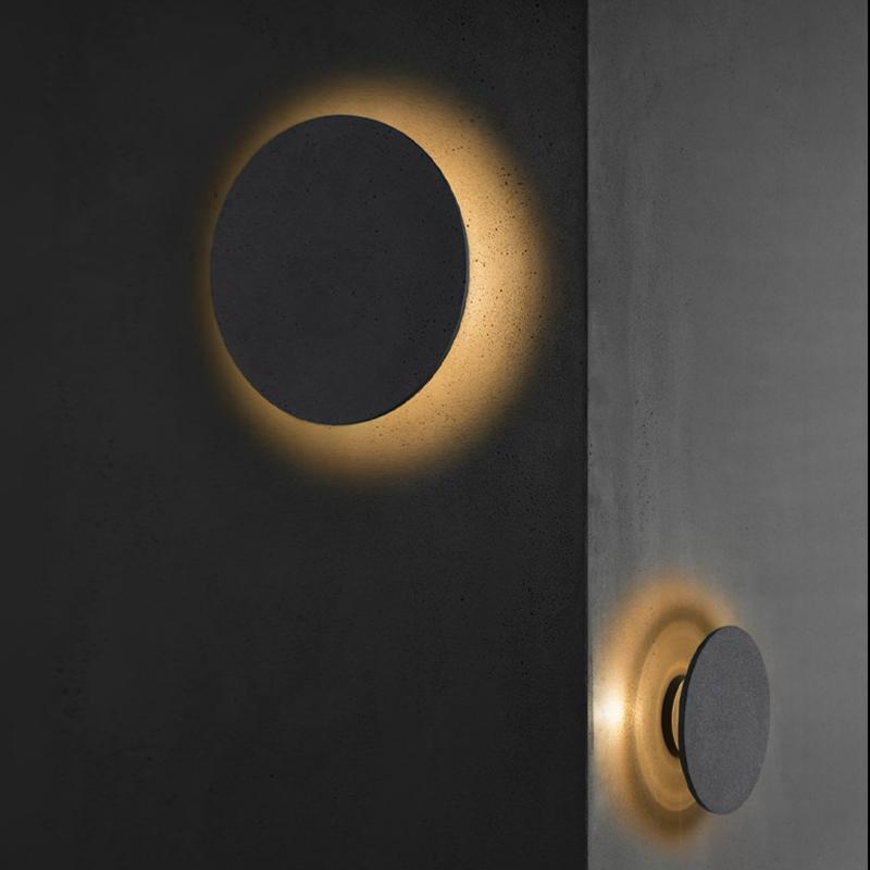 Outdoor Round Gray Concrete LED Wall Flush Lights Accent Landscape Lighting - Lamp Outdoor