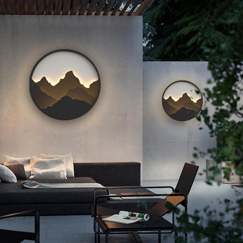 Round Mountain Scenery Decor LED Waterproof Rustic Outdoor Wall Lights - Lamp Outdoor