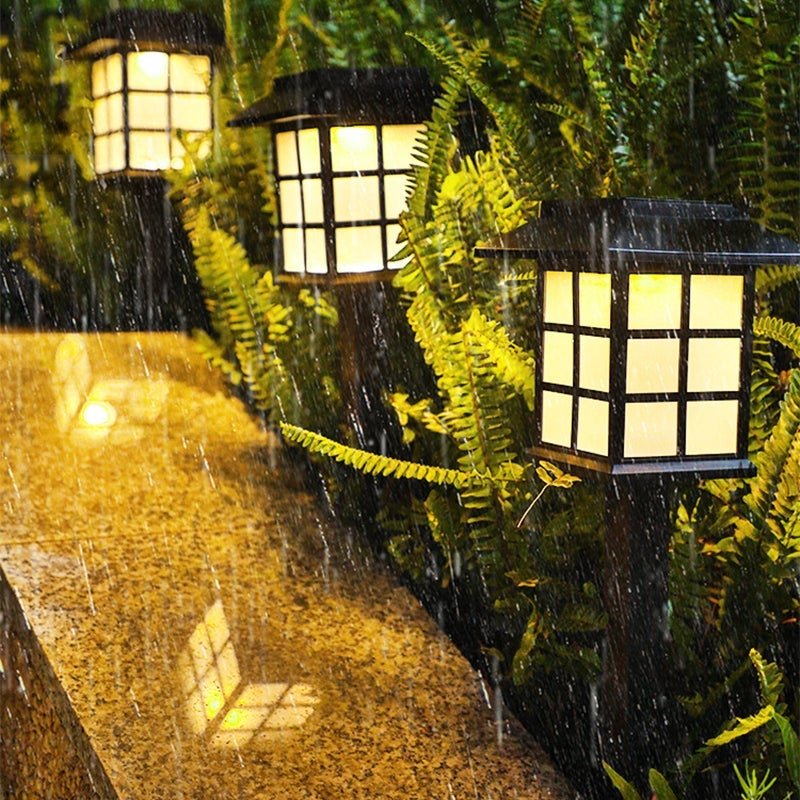 Square Pavilion-shaped Solar Outdoor Lights Black LED Garden Stakes Post Lighting - Lamp Outdoor