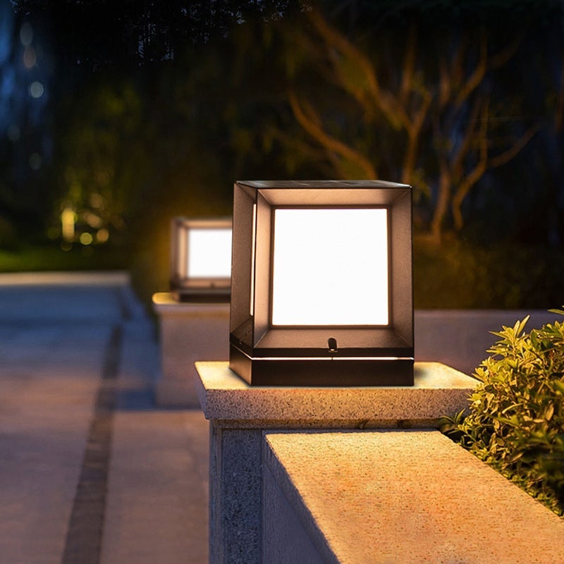 Square Creative Black Waterproof Modern Solar Lights Outdoor Post Lamp - Lamp Outdoor