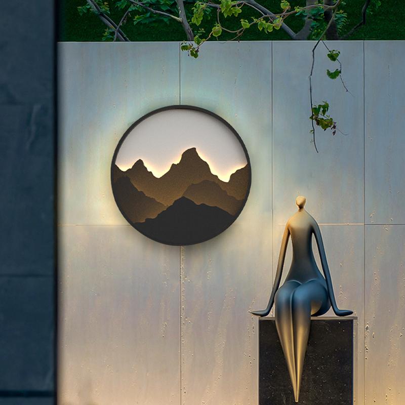 Round Mountain Scenery Decor LED Waterproof Rustic Outdoor Wall Lights - Lamp Outdoor