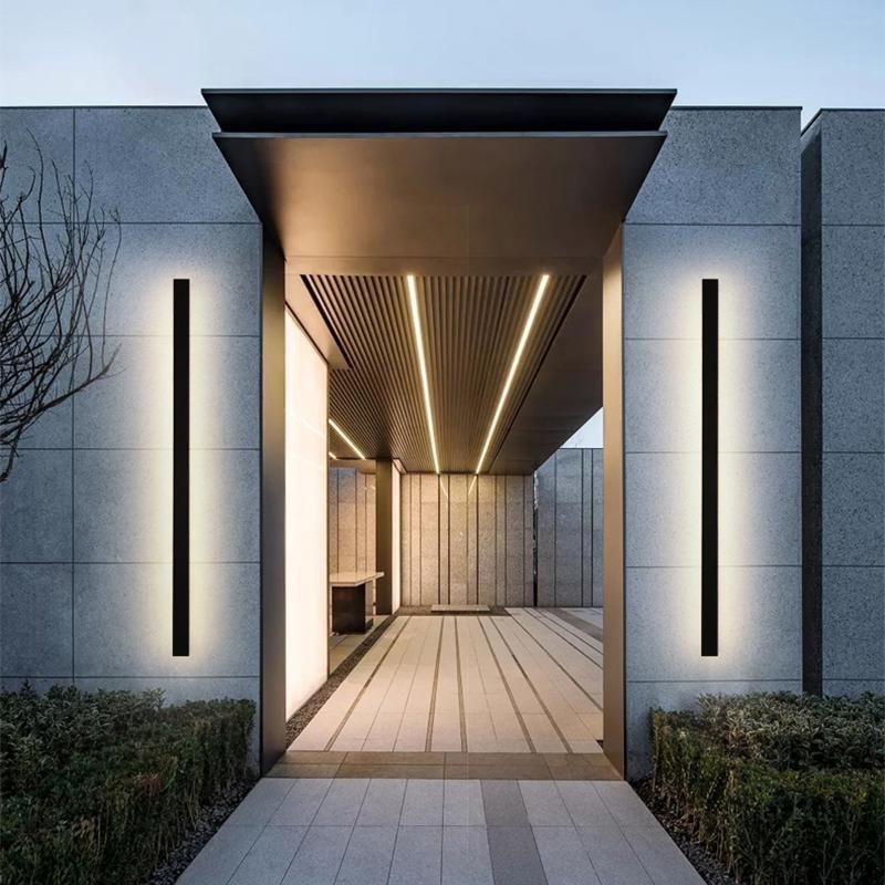 Waterproof Long Linear Metal Black Modern LED Outdoor Wall Lights - Lamp Outdoor