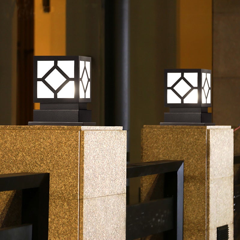 Square Stainless Steel LED Waterproof Black Modern Outdoor Light Post Lamp - Lamp Outdoor