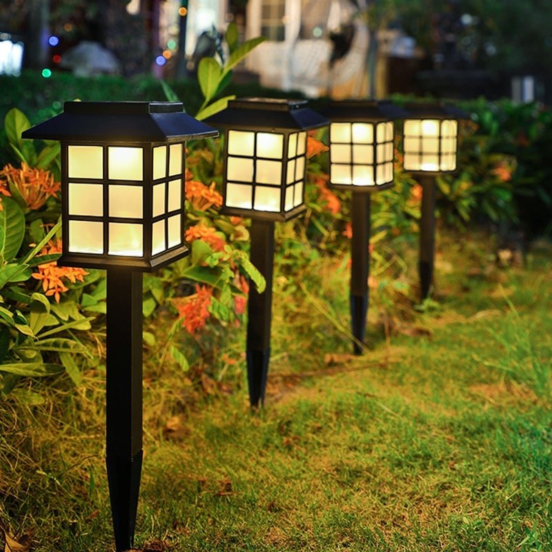 Square Pavilion-shaped Solar Outdoor Lights Black LED Garden Stakes Post Lighting - Lamp Outdoor
