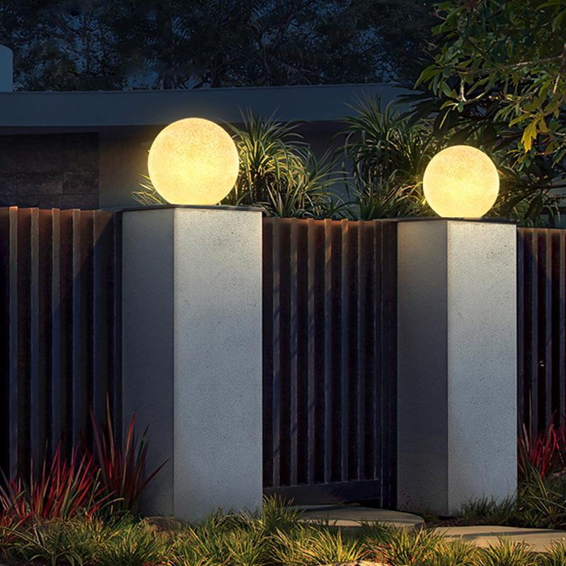 Resin Round Ball Moon LED Waterproof White Modern Outdoor Light Fence Lights - Lamp Outdoor
