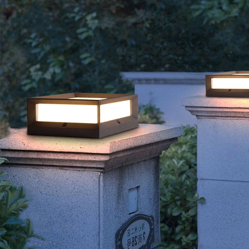Square Waterproof Black Modern Solar Lights Outdoor Fence Post Lights - Lamp Outdoor