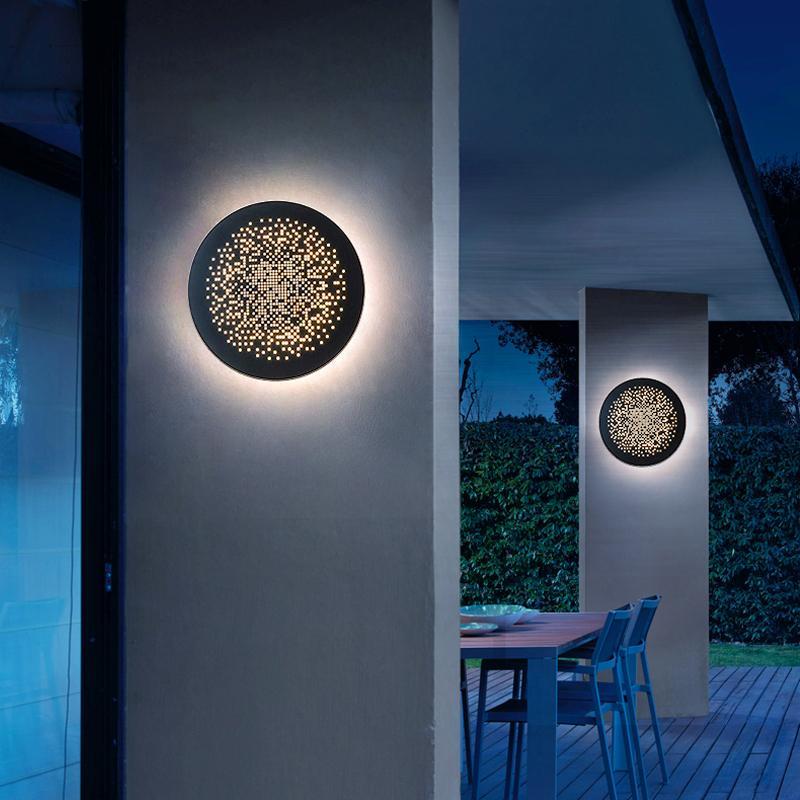 Circular Small Hollow Holes Waterproof LED Black Outdoor Wall Lights - Lamp Outdoor