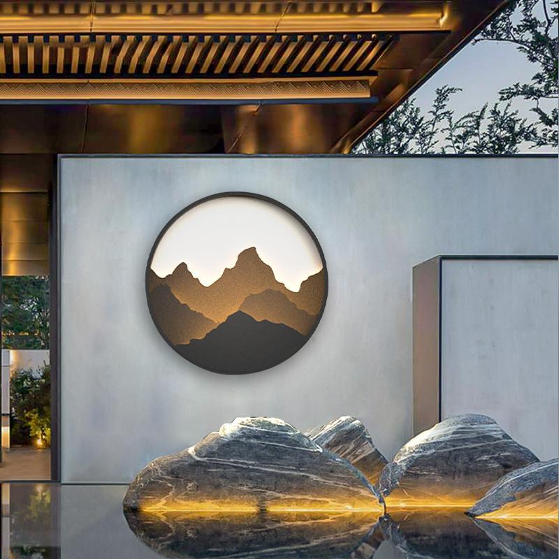 Round Mountain Scenery Decor LED Waterproof Rustic Outdoor Wall Lights - Lamp Outdoor