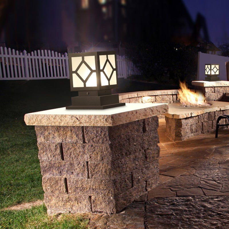 Square Stainless Steel LED Waterproof Black Modern Outdoor Light Post Lamp - Lamp Outdoor