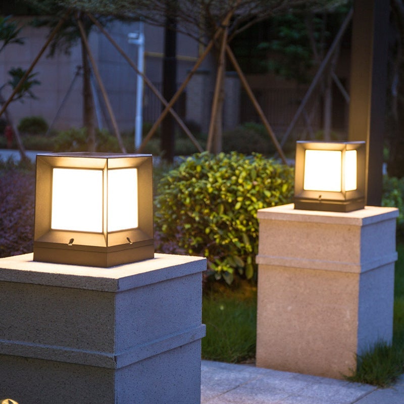 Square Creative Black Waterproof Modern Solar Lights Outdoor Post Lamp - Lamp Outdoor