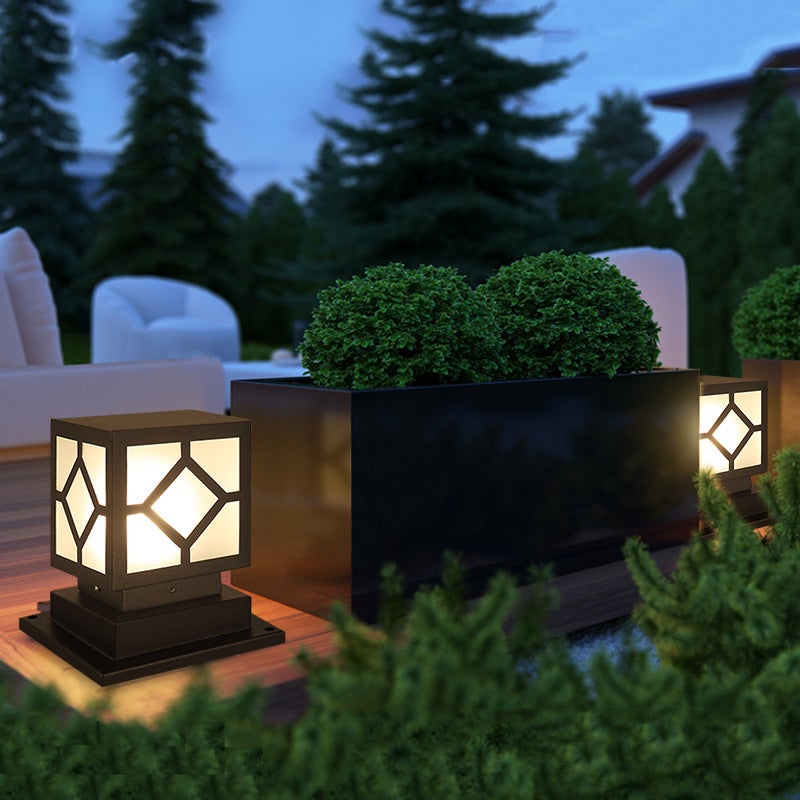 Square Stainless Steel LED Waterproof Black Modern Outdoor Light Post Lamp - Lamp Outdoor