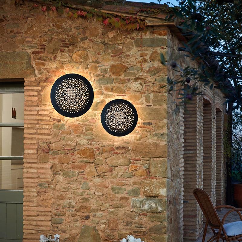 Circular Small Hollow Holes Waterproof LED Black Outdoor Wall Lights - Lamp Outdoor
