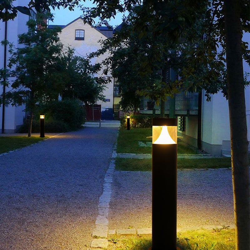 Round LED Outdoor Post Light Waterproof Black Aluminum Modern Yard Lamp - Lamp Outdoor