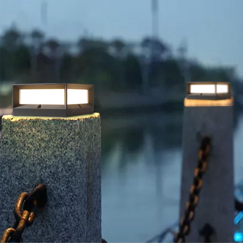 Square Waterproof Black Modern Solar Lights Outdoor Fence Post Lights - Lamp Outdoor