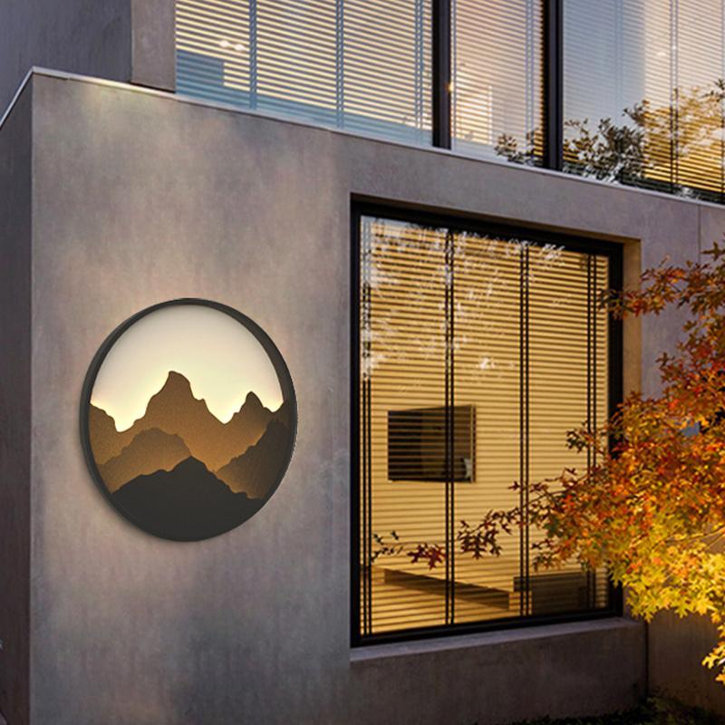 Round Mountain Scenery Decor LED Waterproof Rustic Outdoor Wall Lights - Lamp Outdoor