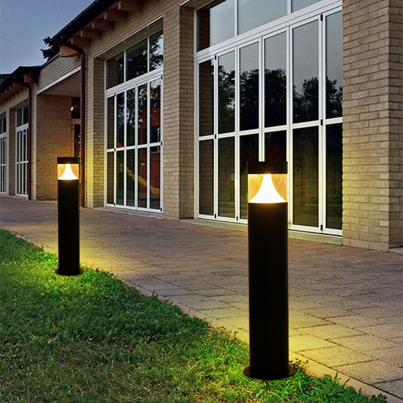Round LED Outdoor Post Light Waterproof Black Aluminum Modern Yard Lamp - Lamp Outdoor