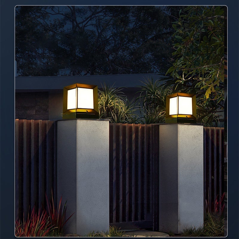 Square Creative Black Waterproof Modern Solar Lights Outdoor Post Lamp - Lamp Outdoor