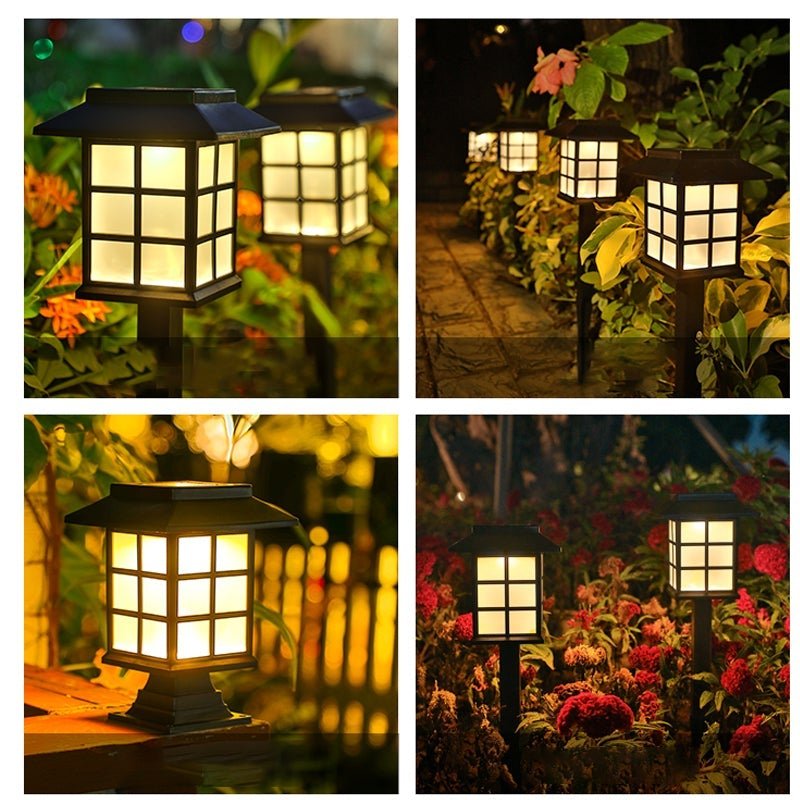 Square Pavilion-shaped Solar Outdoor Lights Black LED Garden Stakes Post Lighting - Lamp Outdoor