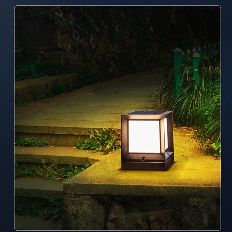 Square Creative Black Waterproof Modern Solar Lights Outdoor Post Lamp - Lamp Outdoor