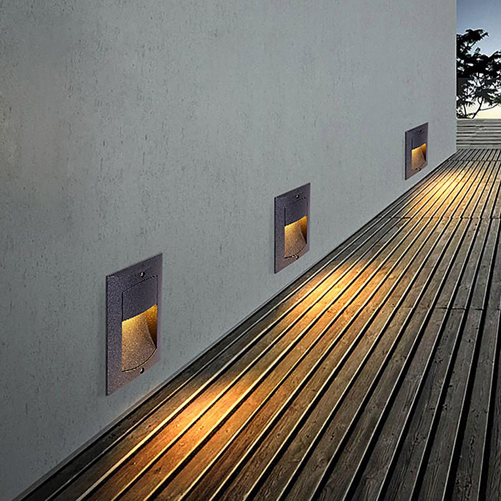 Rectangle Waterproof LED Black Modern Outdoor Step Lights Recessed Stair Sconces - Lamp Outdoor