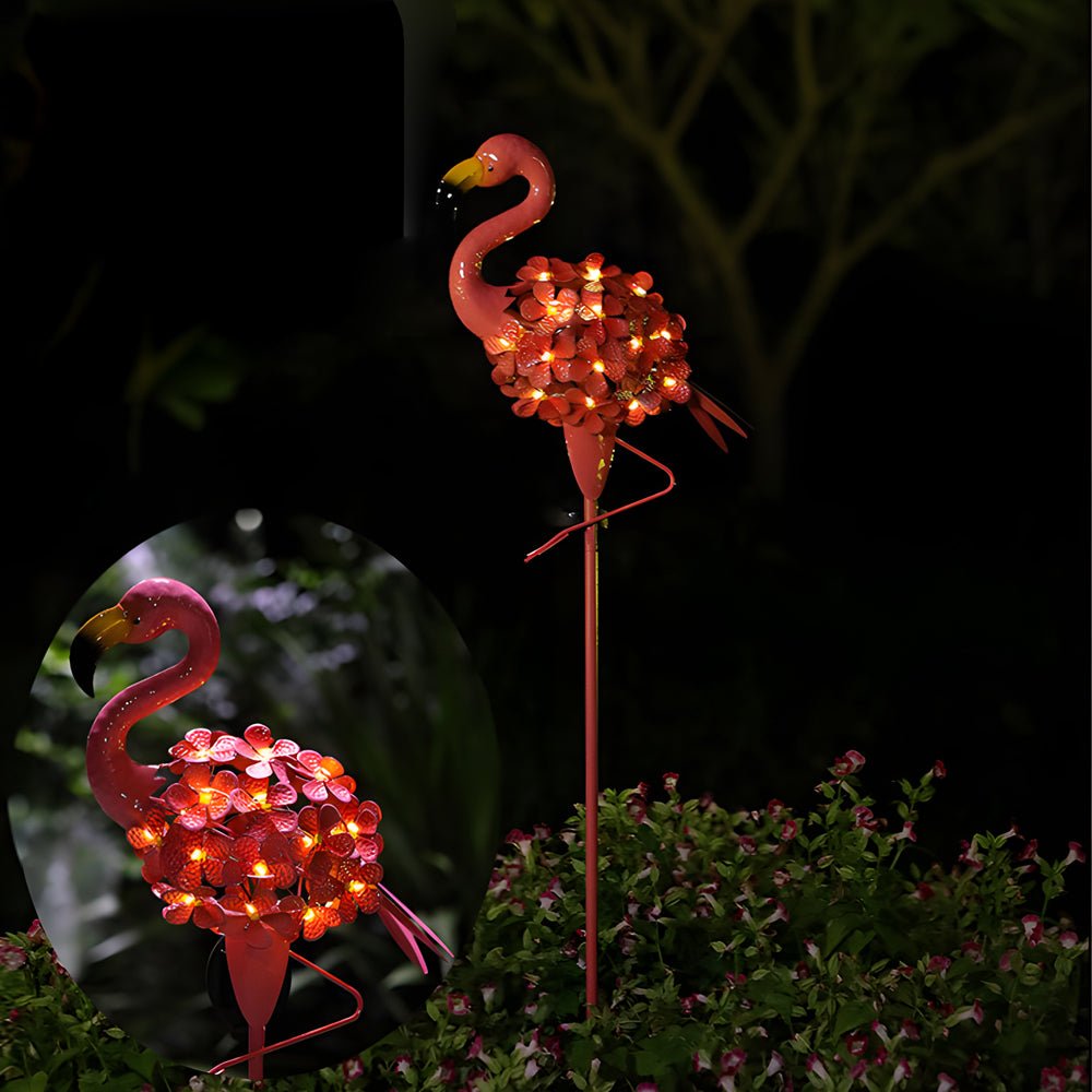 Metal Flamingo Solar Stake LED Lights Pink Outdoor Pathway Lamp - 2-Pack - Lamp Outdoor