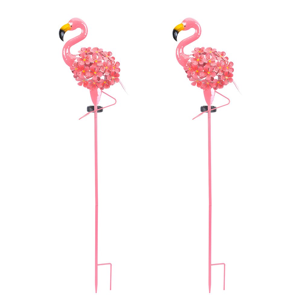 Metal Flamingo Solar Stake LED Lights Pink Outdoor Pathway Lamp - 2-Pack - Lamp Outdoor