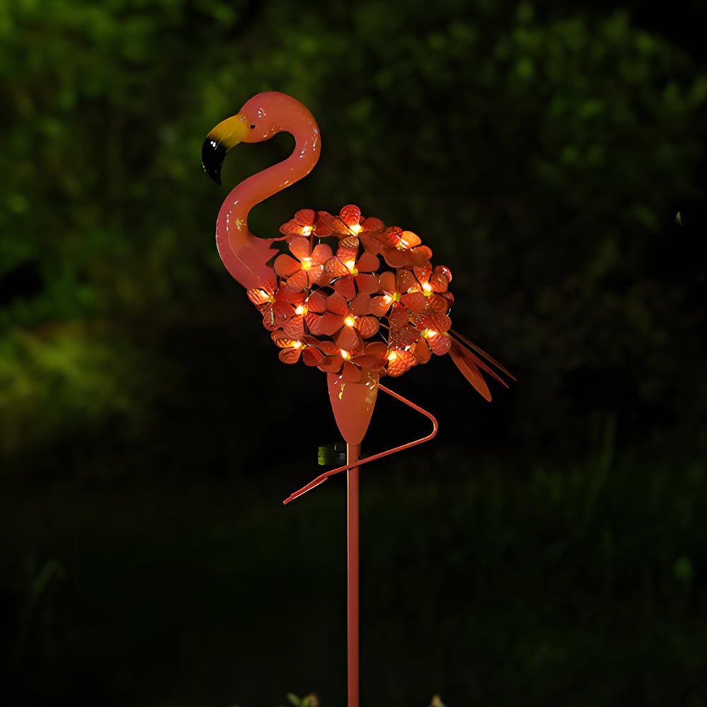 Metal Flamingo Solar Stake LED Lights Pink Outdoor Pathway Lamp - 2-Pack - Lamp Outdoor