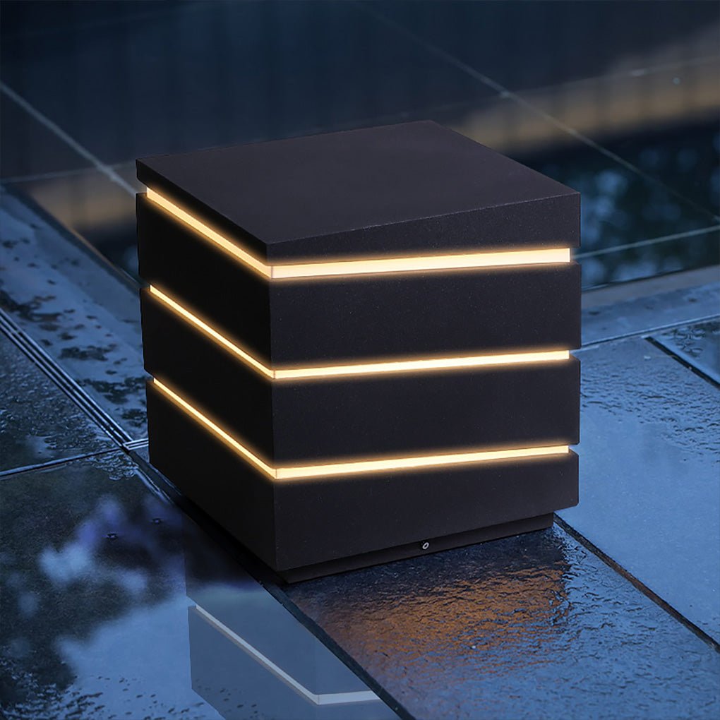 Modern Elegant Square Outdoor LED Light with Linear Lampshade - Lamp Outdoor