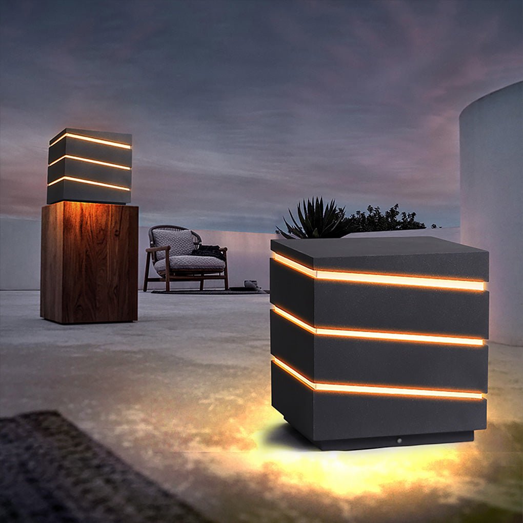 Modern Elegant Square Outdoor LED Light with Linear Lampshade - Lamp Outdoor