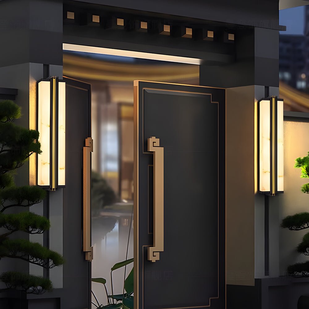 Modern Black LED Indoor/Outdoor Wall Lights with Resin Marble Shade - Lamp Outdoor
