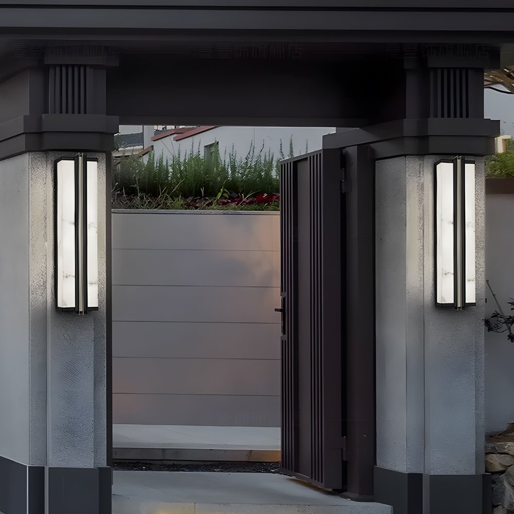 Modern Black LED Indoor/Outdoor Wall Lights with Resin Marble Shade - Lamp Outdoor