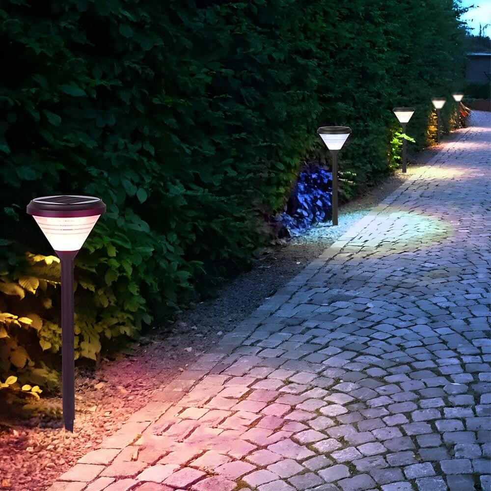 Modern Black LED Solar Pathway Lights 27.6-Inch High with Clear Frosted Lampshade - Lamp Outdoor