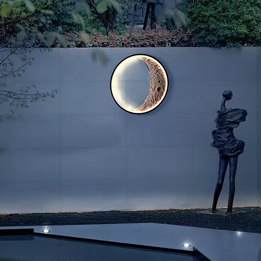 Round Resin Moon Crescent LED Hardwired Outdoor Wall Light - Lamp Outdoor