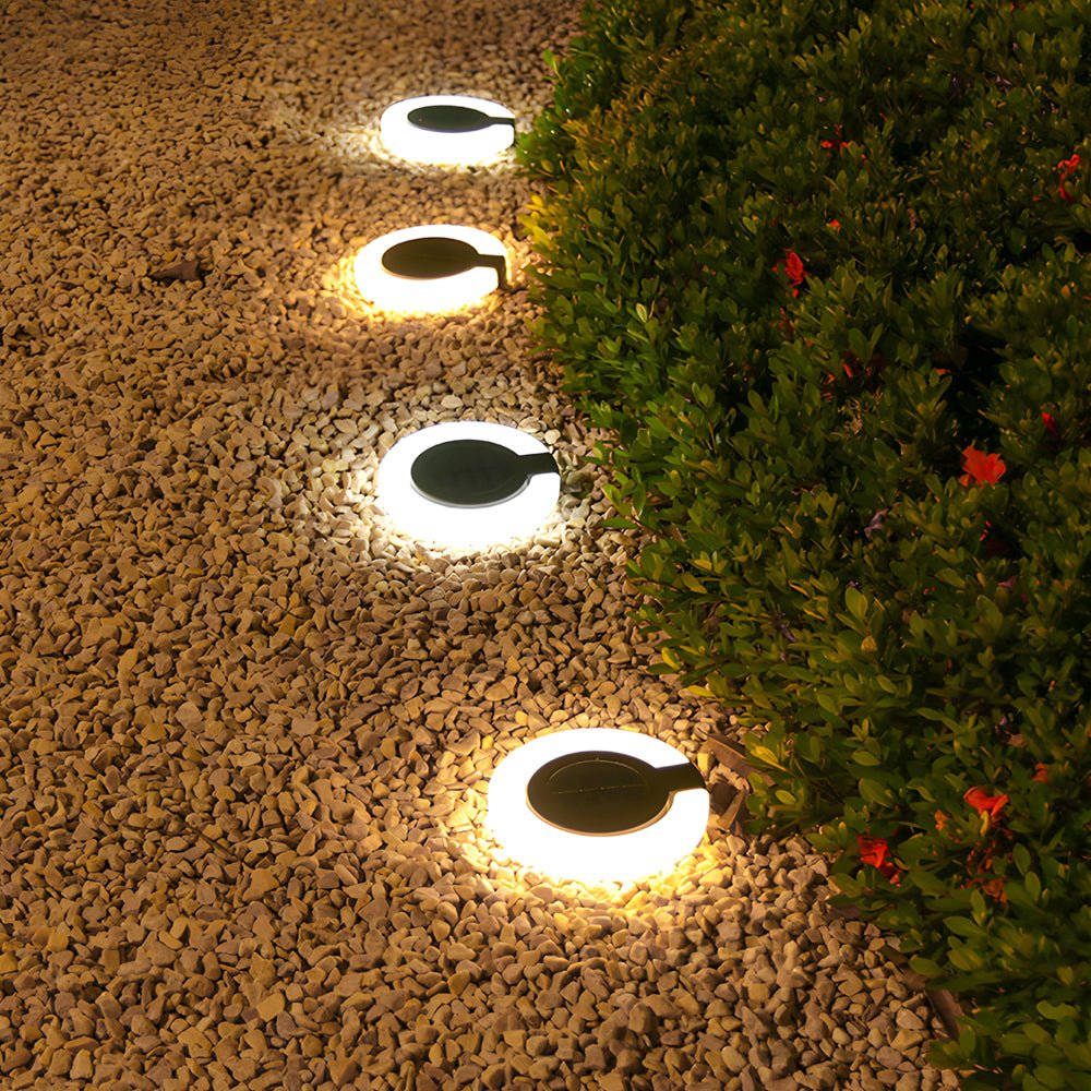 Modern Foldable Solar Deck Lights 4Pcs Round Outdoor Disk Lighting Set - Lamp Outdoor
