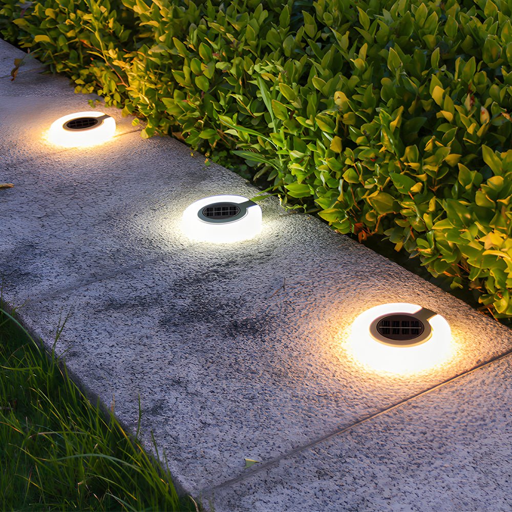 Modern Foldable Solar Deck Lights 4Pcs Round Outdoor Disk Lighting Set - Lamp Outdoor