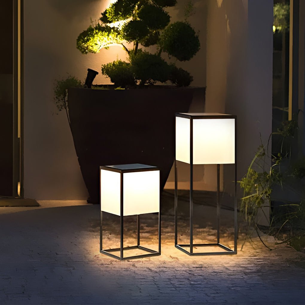 Square Solar Post Light with Acrylic Lampshade and Robust Stainless Steel Frame - Lamp Outdoor