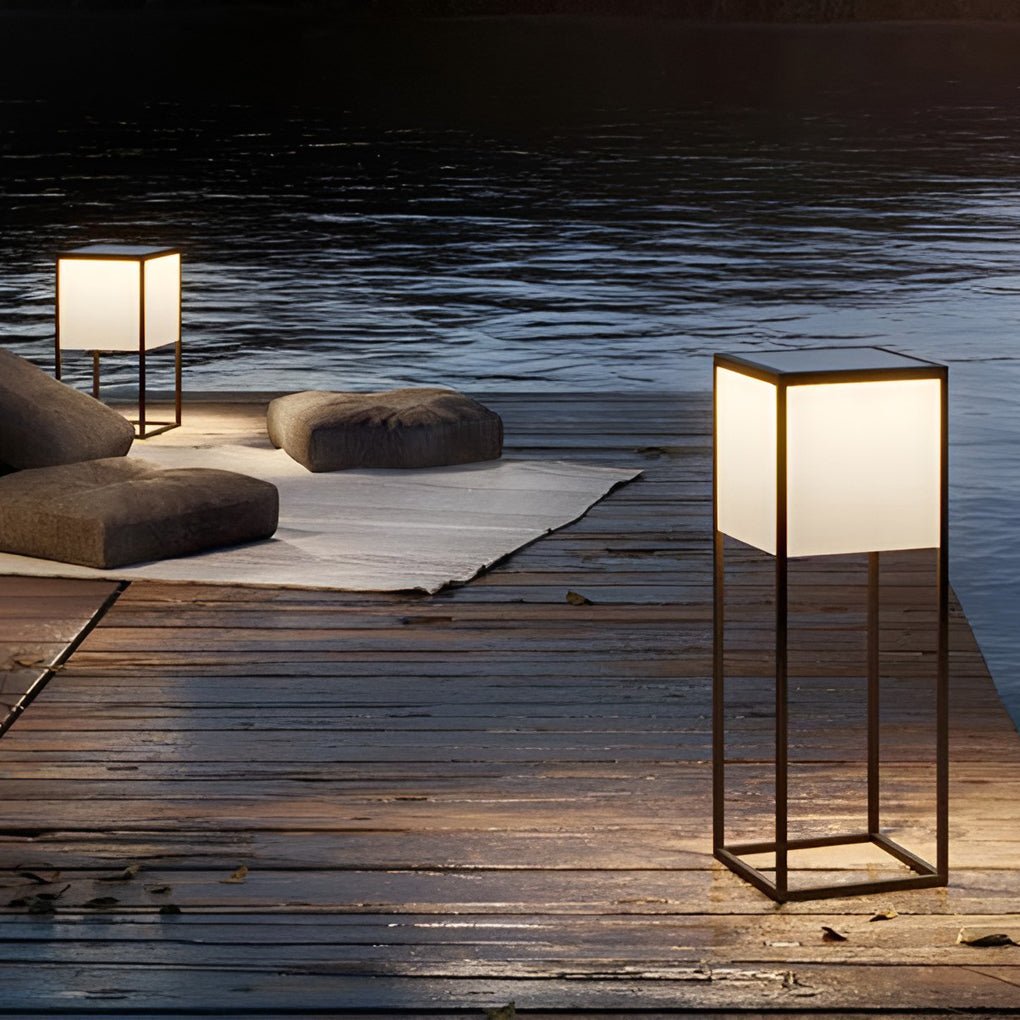 Square Solar Post Light with Acrylic Lampshade and Robust Stainless Steel Frame - Lamp Outdoor