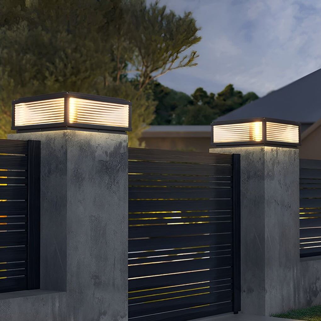 Square Ribbed Glass Outdoor Pier Mount Pillar Light - Lamp Outdoor