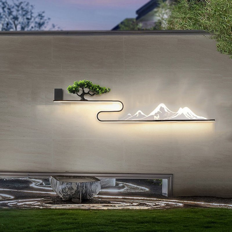 Mountain Scenery Waterproof LED Modern Outdoor Wall Lights with External Battery - Lamp Outdoor