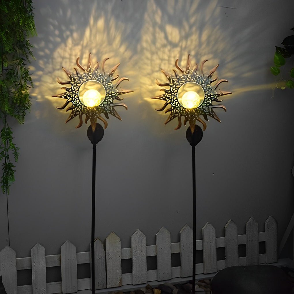 Mystical Moon & Sun Flame Iron Hollow Projector Solar Garden Light - Lamp Outdoor