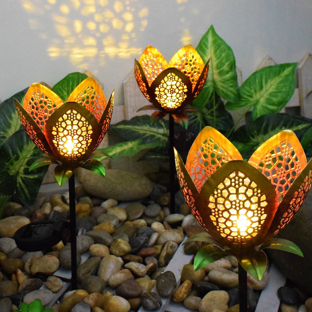 Mystical Moon & Sun Flame Iron Hollow Projector Solar Garden Light - Lamp Outdoor